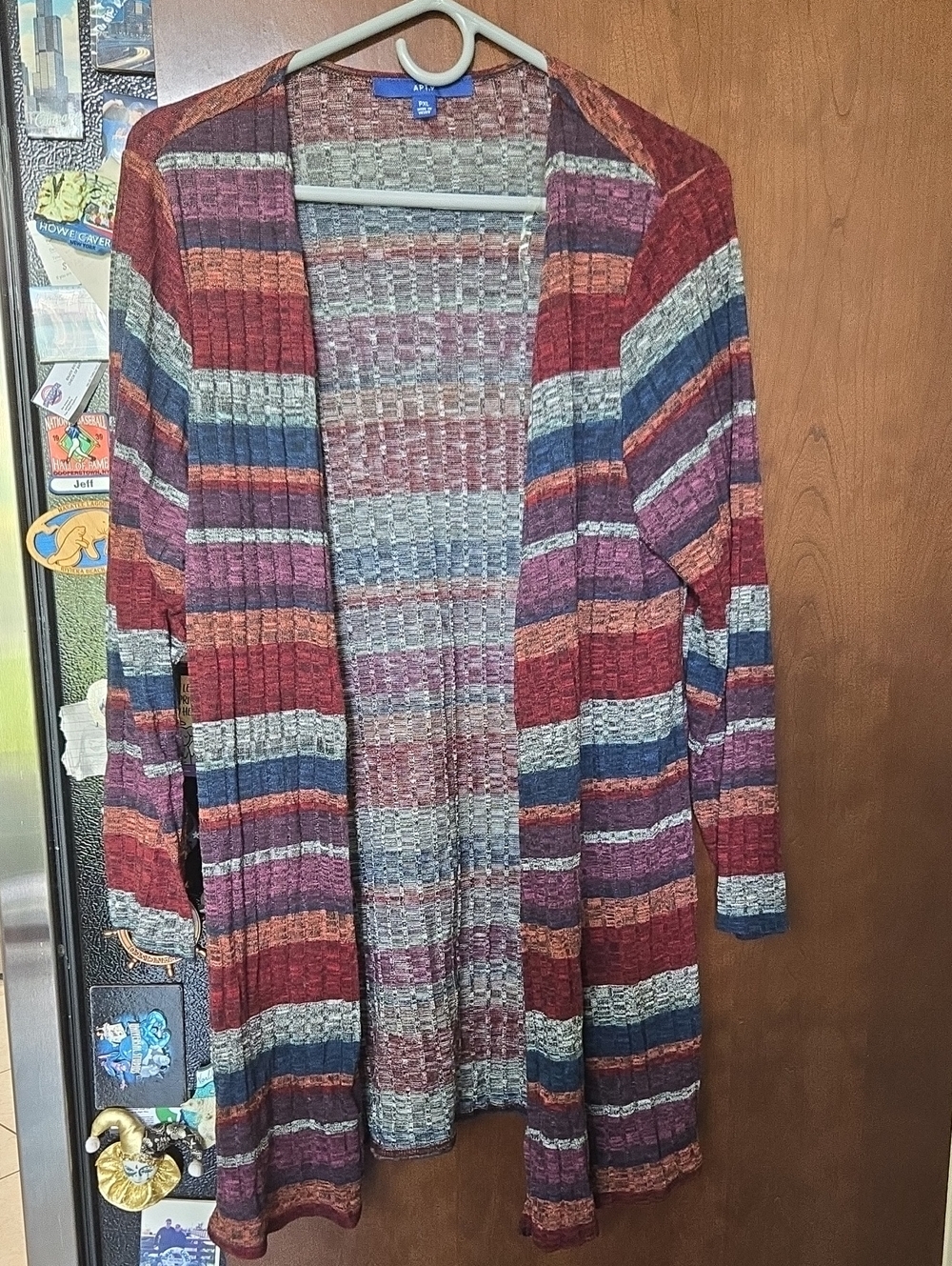 Apt. 9 Striped Open-Front Cardigan in Burgundy, Navy & Gray